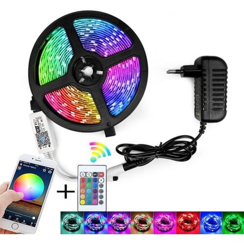 WIFI Controller RGB LED Strip Light SMD 2835 5M Waterproof RGB Tape DC12V Ribbon diode led Strips Light Flexible Stripe Lamp IR