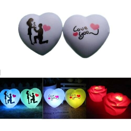 Romantic LED Candle Night Light Valentines Day Gift Wedding Decoration Lovers Love Heart Rose Shape Drop Shipping