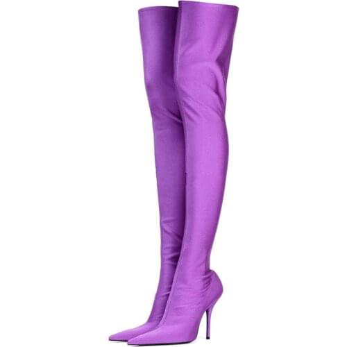 Sexy Pointy Over The Knee Long Boots High Heel Stiletto Solid Elastic Fabric Spring Shoes Runway Party Skinny Long Boots