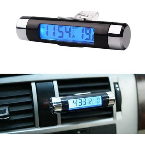 Blue Backlight Car Interior Decoration Clock Thermometer Digital Air Vent Clip Mounting Stick Kit Off Road 4x4 Auto Accessories