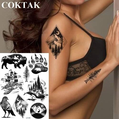 COKTAK Galaxy Forest Whale Dolphin Tattoo Temporary Body Art Waterproof Turtle Rhinoceros Tatoos For Men Women 3D Tattoo Sticker