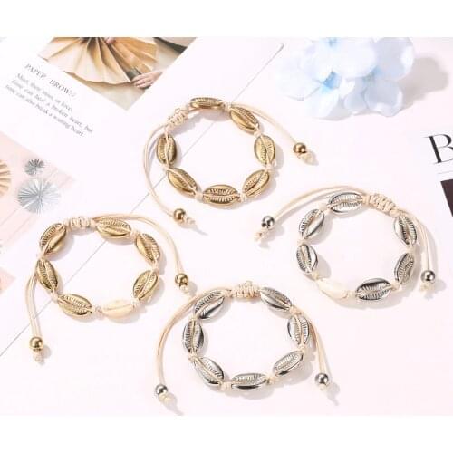 Woozu Gold Silver Color Cowrie Shell Bracelets For Women Handmade Rope Chain Bracelet Bohemian Beach Bracelet Jewelry
