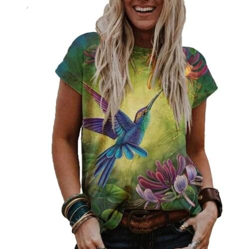 NEW 2021 Vintage Women Floral Printed T Shirt Summer Short Sleeve O-Neck Casual Loose Tops 3XL Plus Size Female Bird Tee Clothes