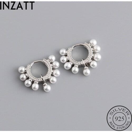 INZATT Real 925 Sterling Silver Pearl Round Hoop Earrings For Fashion Women Fine Jewelry Minimalist Bohemian Accessories Gift
