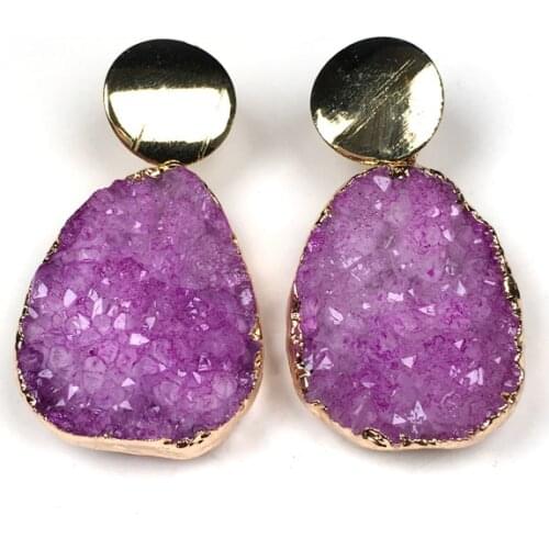 New Fashion Women Handmade Natural Stone Egg Shape Agates Stone Earrings 22x35mm