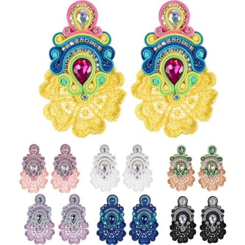 Pretty Embroidery Dangle Earrings Soutache Handmade Lace colourful womens earring Fashion fine Fairy dress collocation Jewelry