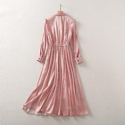 Fashion Shirt Runway 2021 Pre-Spring Label Pink Plaid Dots Print Elegant Long Dress