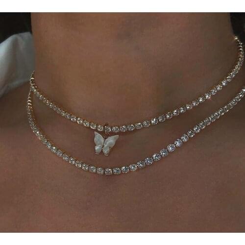 SKorean Cute Butterfly Necklace For Women Gold Color Long Chain Pendant Necklace Statement Fashion Charm Jewelry Gifts