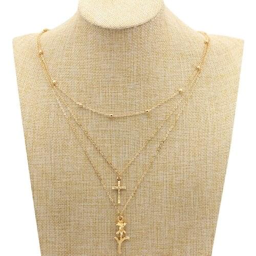 2019 Fashion Classic Gold Cross Jesus Collarbone Chain Retro Rose Multilayer Pendant Necklace for Women Men Charm Party Jewelry