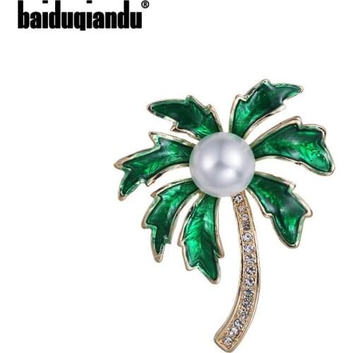 Baiduqiandu Brand New Arrival Green Enameled Palm Brooches for Women