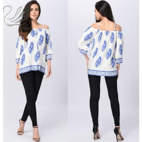 Brand 2019 Fashion Summer Women Blouses Casual Loose Blusas Spaghetti Strap Print Tops Sexy Off Shoulder Shirts Plus Size