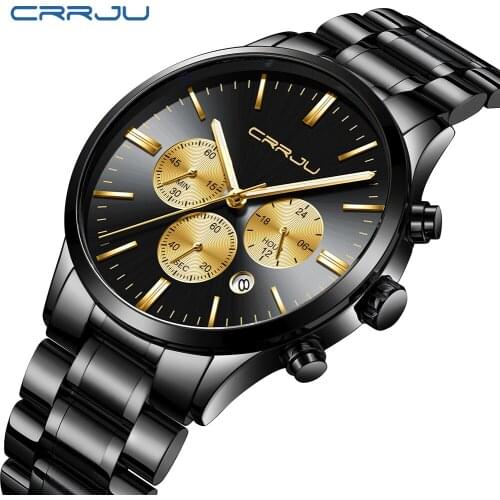 CRRJU New Mens Watches Luxury Brand Male Chronograph Ultra Thin Date Clock Steel Strap Casual Quartz Watch Men Sport Wrist Watch
