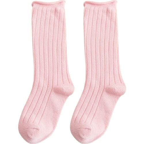 Children Girls Long Boot Socks Solid Candy Color Leg Warmer Vertical Stripe Hose