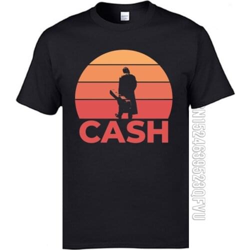 Johnny Cash Sunset T Shirt for Men Classic Guitar Artist Music Tshirt Father Tees Cotton Fabric Short Sleeve T-shirts XXL
