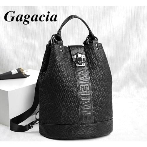 GAGACIA Cowhide Backpacks For Women Personalized Bucket Leather Backpack Large Capacity Anti-theft Travel Bag 2021 Woman Bagpack