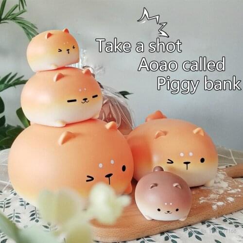 Bread dog cartoon cute piggy bank ornaments soft vinyl can not fall badly can squeeze squeeze decompression vent toy piggy bank