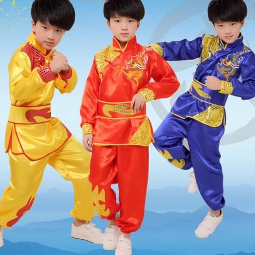 Chinese girls kung fu clothing traditional dance children dragon kids folk dance costumes modern hanfu lion national boys