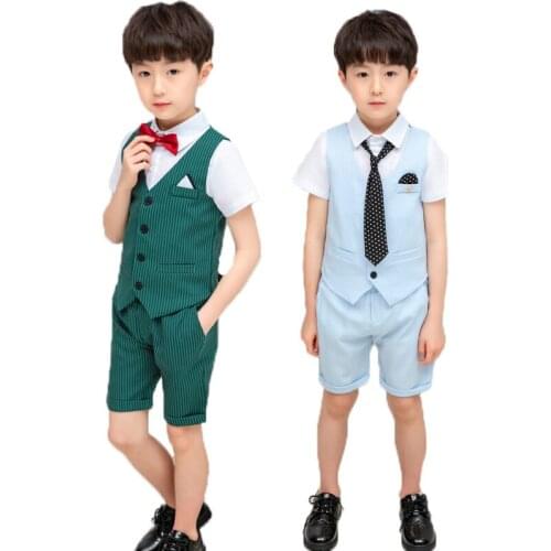 Weddings Suit for School Kids Flower Boys Birthday Party Tuxedo Formal Vest + Pants 2Pcs Children Piano Prom Performance Costume