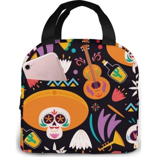 Lunch Bag Colorful Day Dead Thermal Insulated Lunch Box Tote Cooler Bag Bento Pouch Lunch Container Food Storage Bag