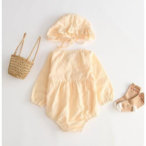 Ruffles lace long sleeve romper baby girls costumes clothes autumn infant jumpsuit toddler baby overalls children onesie +hat