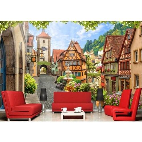 Milofi large wallpaper mural painting Italian town street landscape