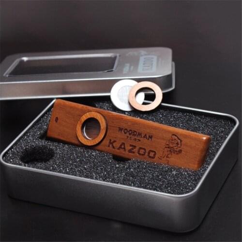 Mini Wooden Kazoo with Metal Case for Music Lovers Exquisite Guitar Ukulele Accompaniment Orff Instruments