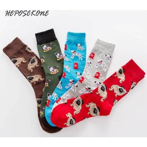 Fashion Harajuku Style Pug Dog Happy Funny Cute Socks Creative Hip Hop Men Calcetines Skarpetki Men Socks Crew Chaussette Hombre