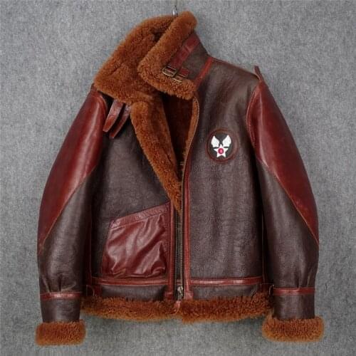 Free shipping.men classic Bomber pilot natural fur jacket.winter warm thick B3 style genuine sheepskin wool coat.quality