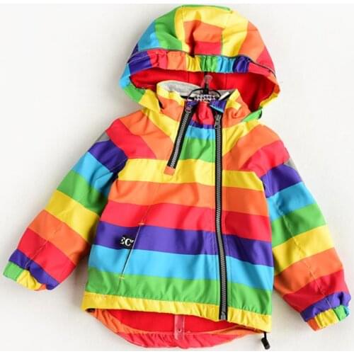 New Boys Girl Jacket Rainbow Color Striped Hooded Zipper Coats For Kids Children Baby Outerwear