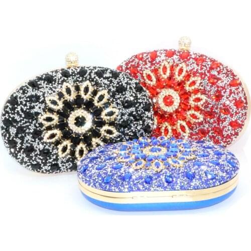 New Desingner Multicolor Bags Royal Fashion Handbags Women Evening Wedding Party Purse Red Crystal Diamond Flower Wallet