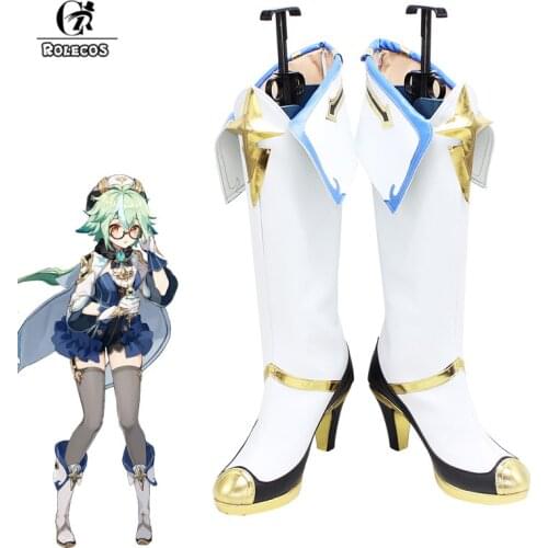 ROLECOS Genshin Impact Sucrose Cosplay Shoes Game Genshin Impact Sucrose Cosplay Shoes Women White Boots Shoes High Boots Heels