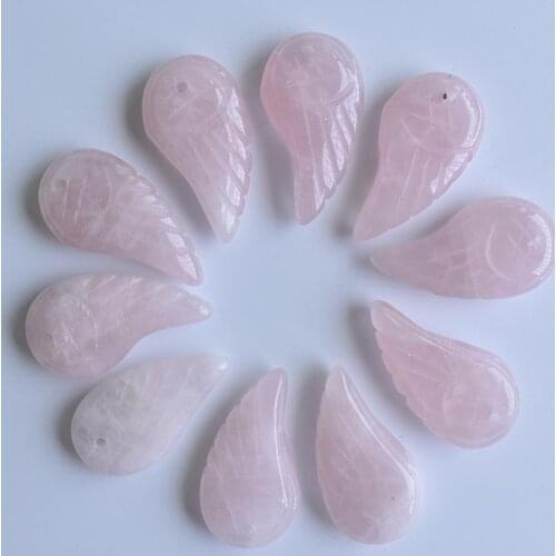 Wholesale 12pcs/lot Fashion top quality natural pink crystal stone carved angel wings charms pendants for jewellery making free
