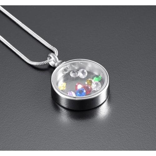 IJD9889 Colorful Stone Round Glass Cremation Pendant Memorial Jewelry Ashes Holder for Humen/Pet Funeral Keepsake Necklace