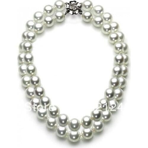 8mm 12mm 2Row White Imitation Shell Simulated-Pearl Round Beads Double Strand Necklace Women High Grade Jewelry 17-18inch MY3012