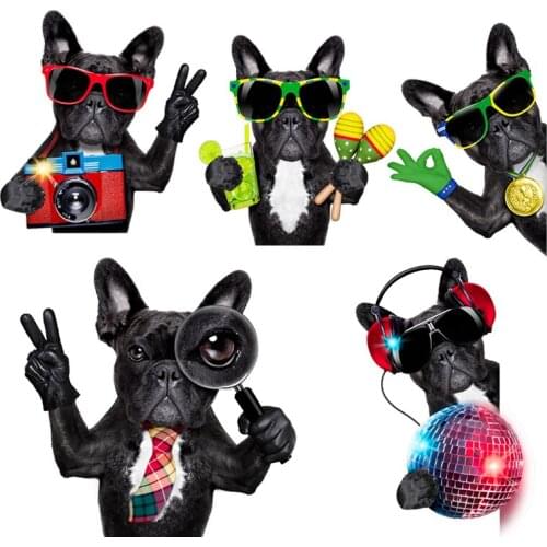 Cartoon Dog Iron On Patches For Clothing Stickers Hippie Applique Patches On Clothes Rock Stripe Hip Hop Thermo Stickers Stripes