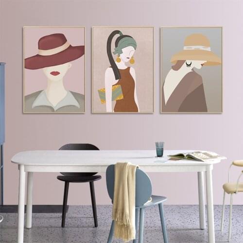 Nordic Abstract Fashion Girl Wall Art Poster Minimalist Morandi Canvas Painting Vintage Pictures For Living Room Home Decor