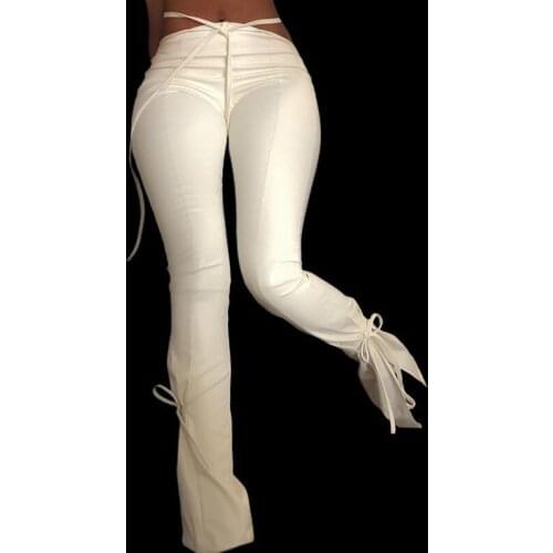 VIBESOOTD White PU Faux Leather High Waist Flare Leggings Women Pants Trousers Tight Christmas Sexy Bandage Fitness Bottom