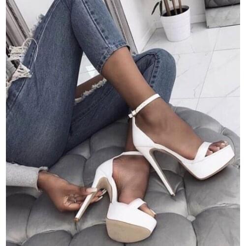 Moraima Snc High Quality Leather Platform Sandal Summer Open Toe Ankle Strap Thin Heels Shoes Woman Super High Club Wearing Shoe