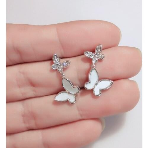 2021 New Style Simple Pure Silver Earrings Butterfly Shape Ladies Earrings Personality White Butterfly Jewelry Earring for Women