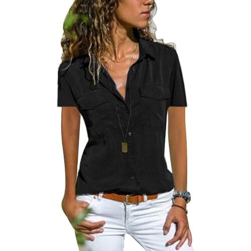 2019 tops high quality Ladies Chiffon V-Neck Solid Short Sleeve Casual Tops T-Shirt Summer Tops for Women