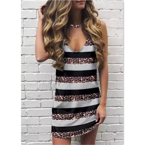 2021 Printed Leopard Round Neck Sleeveless T-shirt Dress For Women Streetwears Outfits Slim Dress Vestido