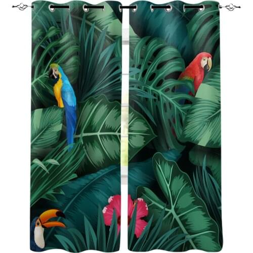 Animal Parrot Tropical Plant Green Leaf Printed Window Curtains Living Room Bedroom Curtains Polyester Cloth Home Decor