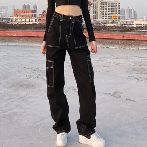 Zoki Autumn Denim Jeans Women High Waist Straight Jeans Causal Black Pants Korean Street Wear Female Trousers Fashion New 2021
