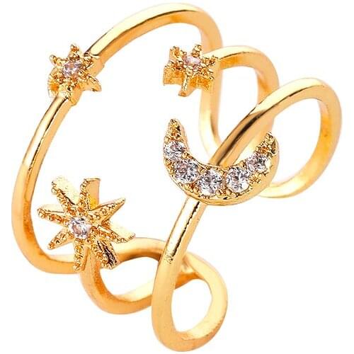 1@# 1piece Engagement Design Hot Sale Rings For Women Fashion Golden Star Moon Adjustable Elegant Rings Female Wedding Jewelry