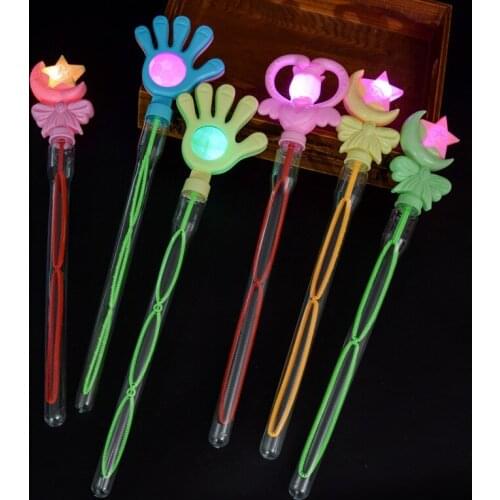 12 Pack LED Glowing Light Toy Moon Star Palm Big Bubble Wand Bubble Maker Rod Stick Birthday Party Favor -not Including Water