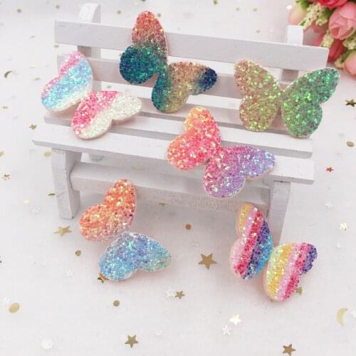 16pcs Glitter Paillette Rainbow Butterfly Felt Fabric Appliques Patches Wedding DIY Hair Clip Accessories Craft Supplies SA42