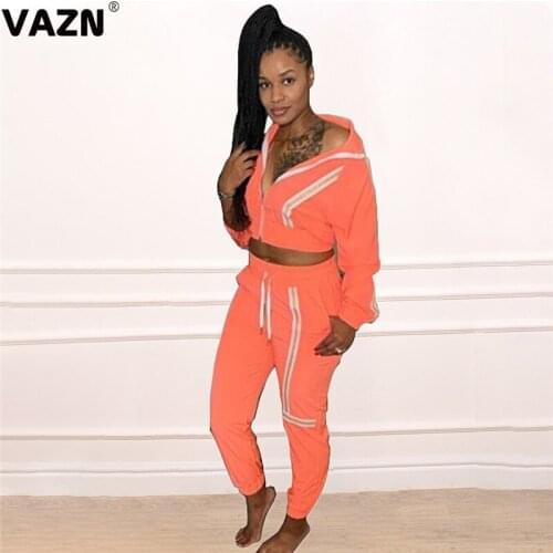 VAZN 2020 Top Quality Regular Daily Simple Tracksuits Young Causal Full Sleeve Cloth Group Long Pants Slim Women 2 Piece Set