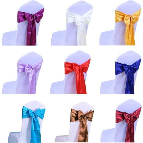 50pcs/lot Satin Fabric Chair Bow Sashes Cover For Wedding Chairs Knot Decoration Party Banquet Hotel Event Celebration Wholesale