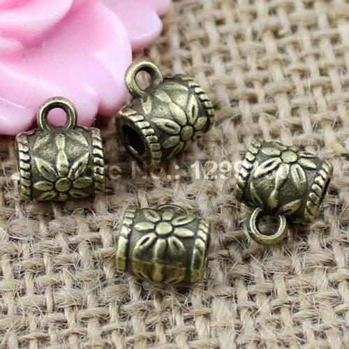 50pcs/lot Zinc Alloy Bronze Tone Charm Pendant Bails Cord end For Necklace DIY Jewelry Making Accessories 8x10mm hole:3mm K01788