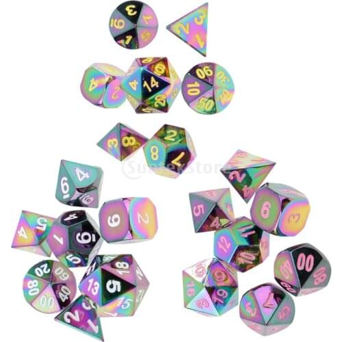 7 Pieces Zinc Alloy Multi-sided Dice D20 D12 D10 D8 D6 D4 for Board Card Party Game Accessory 1.6cm